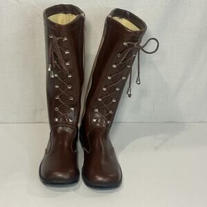 Jaque Vintage girls Brown Tall lace up riding boots With zipper Size 1 EU 32